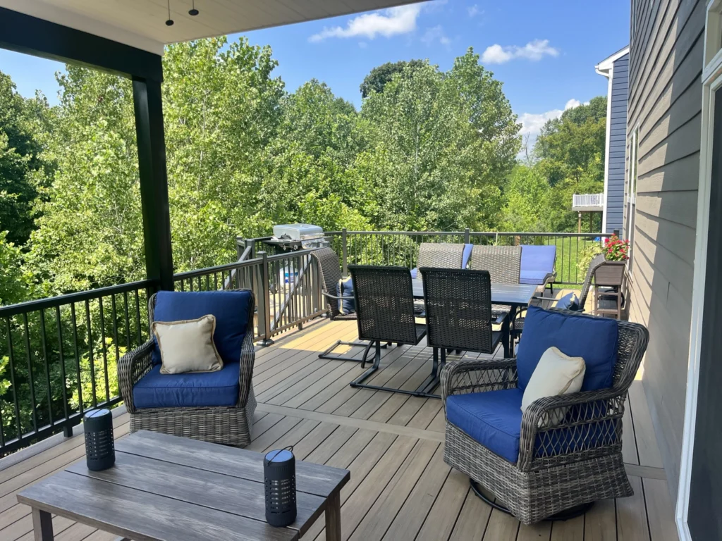 composite deck with lounging chairs