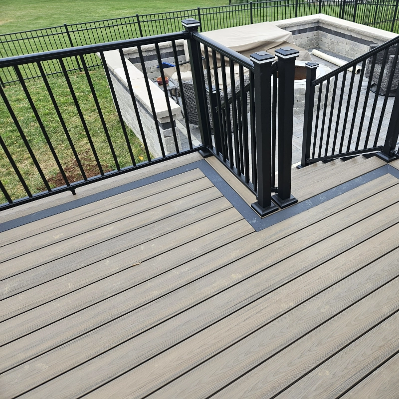 Black railing on a composite deck