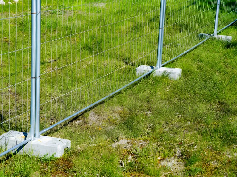 portable fence parts with concrete weight racks