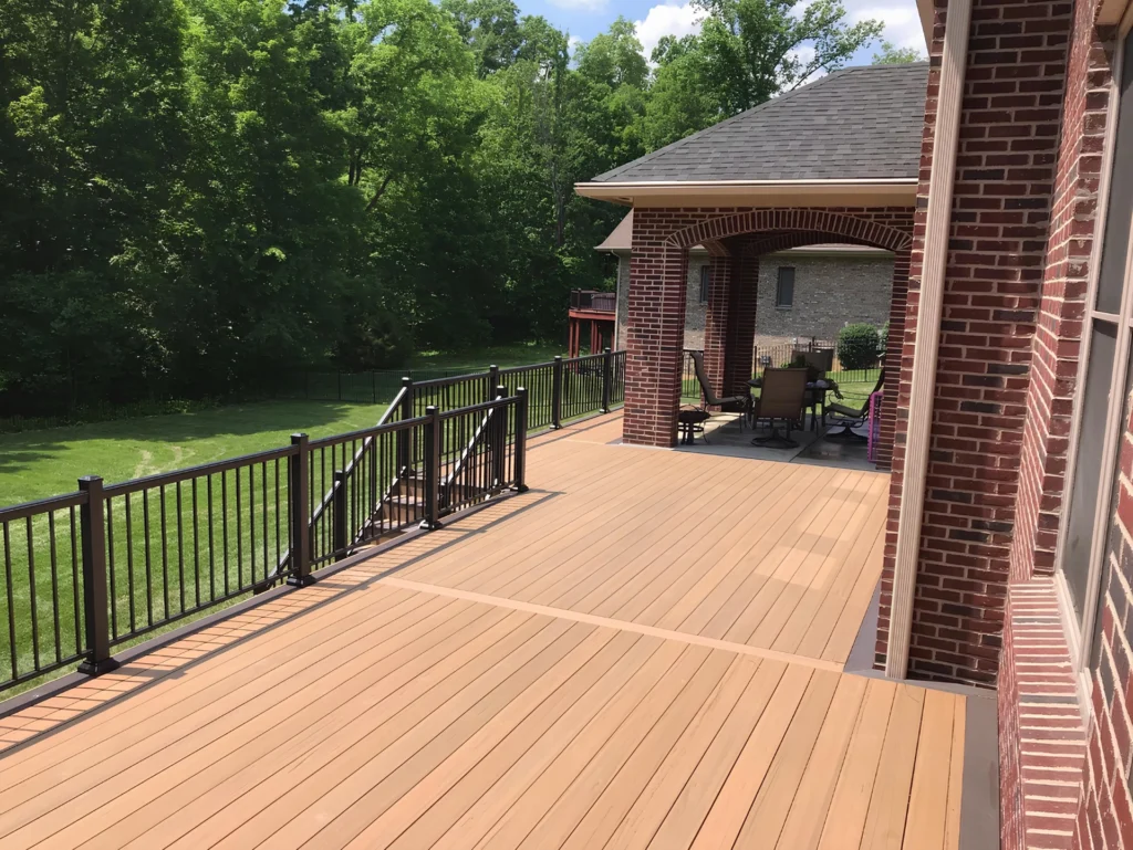 red brick house with composite deck